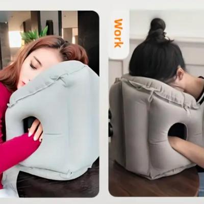 Inflatable Travel Pillow with Arm Hole and Face Support Portable Neck Rest Cushion