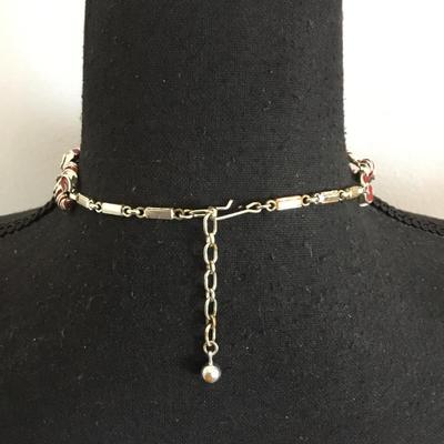 Vintage Silver and gold, toned red enamel choker necklace