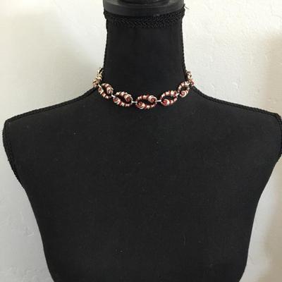 Vintage Silver and gold, toned red enamel choker necklace