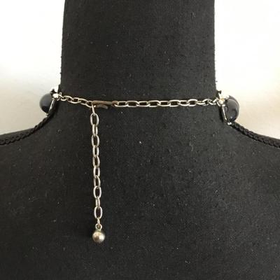 Vintage, silver toned, thermal set dark blue choker necklace