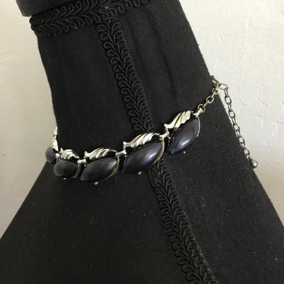 Vintage, silver toned, thermal set dark blue choker necklace