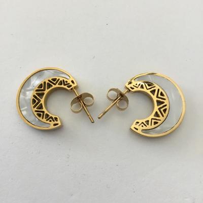 Beautiful gold tone, mother of pearl half hoop, earrings, earrings