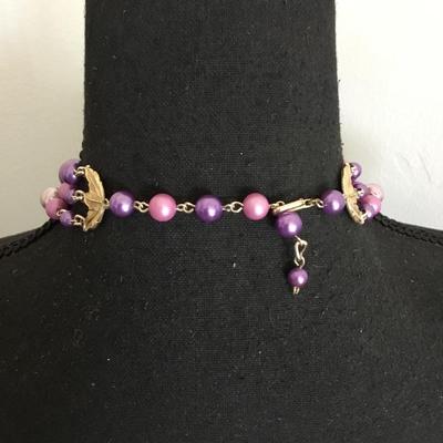 Vintage, multi, strand, light, pink and purple’s bead statement, necklace, vintage