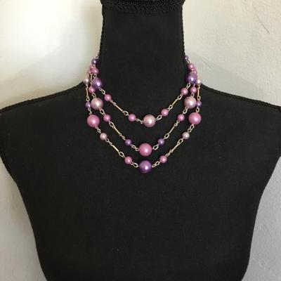 Vintage, multi, strand, light, pink and purple’s bead statement, necklace, vintage