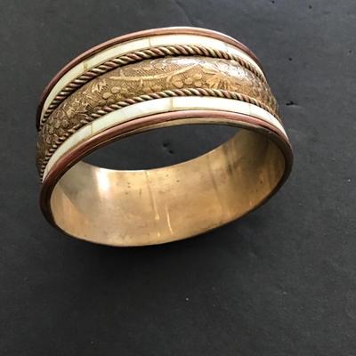 Vintage copper, brass, mother of pearl bracelet