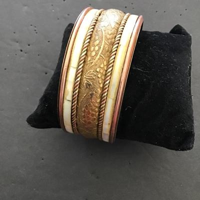 Vintage copper, brass, mother of pearl bracelet