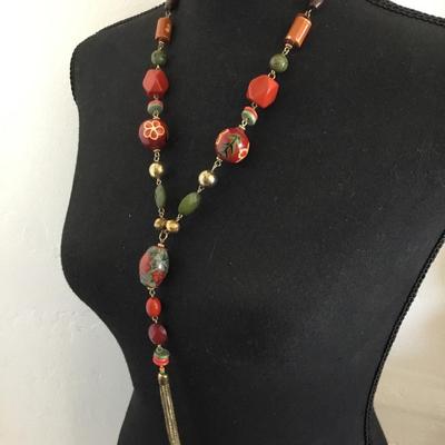 Beautiful vintage glass, plastic bead, tassel statement, necklace