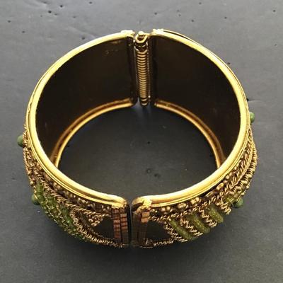 Vintage brass, And green beaded bracelet