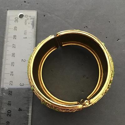 Vintage brass, And green beaded bracelet