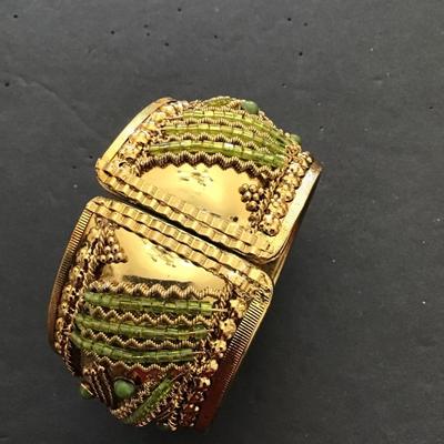 Vintage brass, And green beaded bracelet