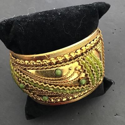 Vintage brass, And green beaded bracelet