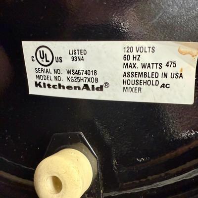 Sale Photo Thumbnail #329: Model KG25H7X0B. Includes mixer, bowl, and 3 attachments.  Tested, runs but is noisy (loud), may need simple lubrication and adjustment.