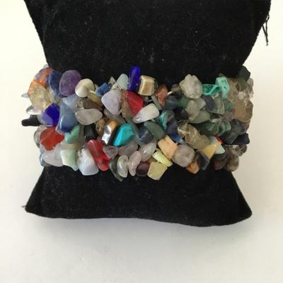 Beautiful, Multi gemstone, chip stretch, bracelet, thick and wide
