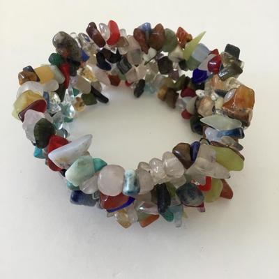 Beautiful, Multi gemstone, chip stretch, bracelet, thick and wide