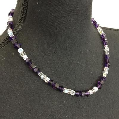 Gorgeous, vintage, crystal fasted, dark purple clear crystal bead necklace
