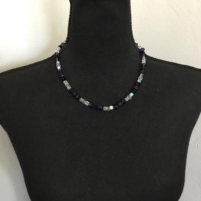 Gorgeous, vintage, crystal fasted, dark purple clear crystal bead necklace