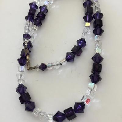 Gorgeous, vintage, crystal fasted, dark purple clear crystal bead necklace