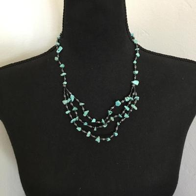 Vintage turquoise and hematite bead layered necklace barrel clasp