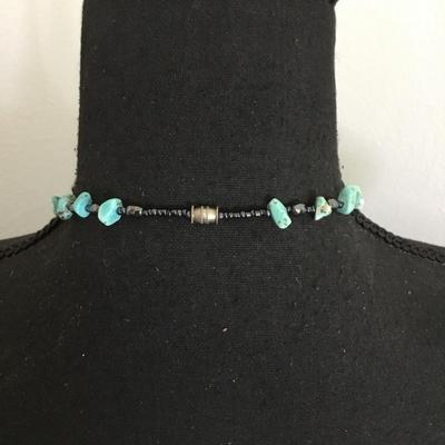 Vintage turquoise and hematite bead layered necklace barrel clasp