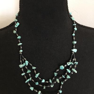 Vintage turquoise and hematite bead layered necklace barrel clasp