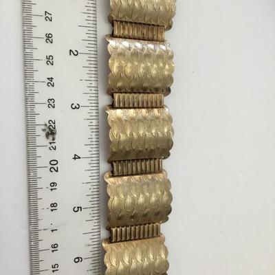 Vintage, gold tone textured panel, locking bracelet
