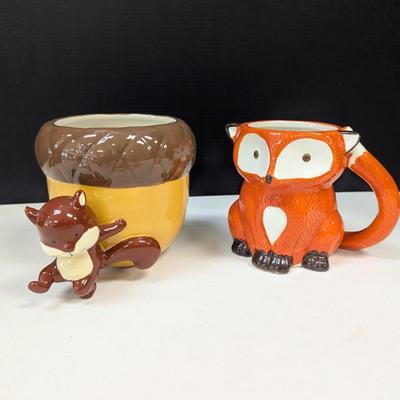 Vintage Squirrel & Acorn Ceramic Planter & Ceramic Fox Mug