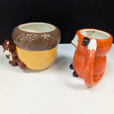 Vintage Squirrel & Acorn Ceramic Planter & Ceramic Fox Mug