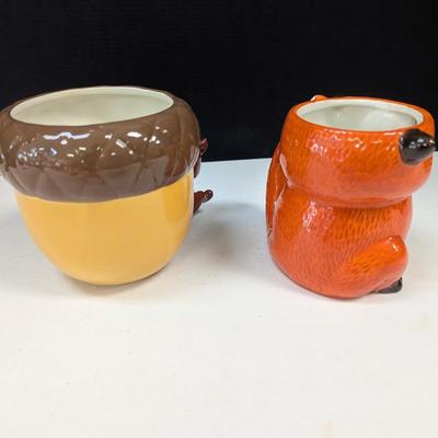 Vintage Squirrel & Acorn Ceramic Planter & Ceramic Fox Mug