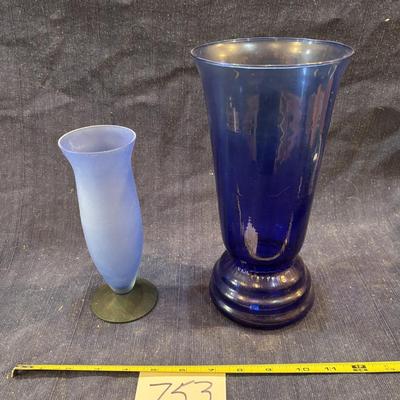 Cobalt Blue Vase and Frosted Blue Glass Vase