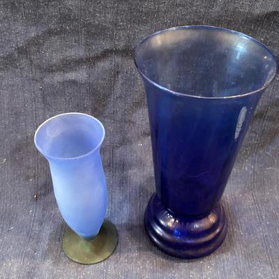 Cobalt Blue Vase and Frosted Blue Glass Vase