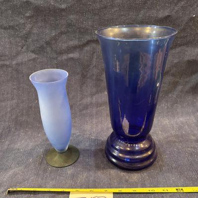 Cobalt Blue Vase and Frosted Blue Glass Vase