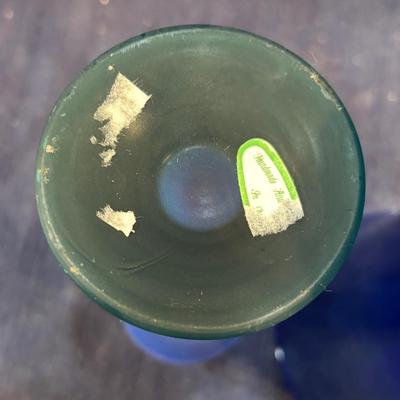 Cobalt Blue Vase and Frosted Blue Glass Vase