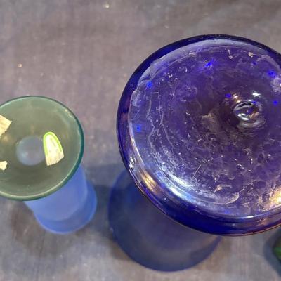 Cobalt Blue Vase and Frosted Blue Glass Vase