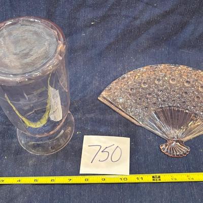 Pink Depression Glass Vase and Fan