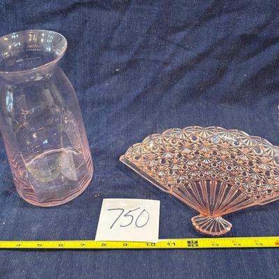 Pink Depression Glass Vase and Fan