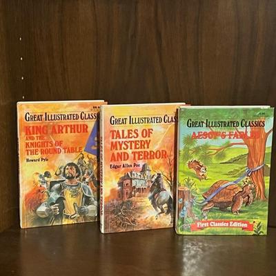 Sale Photo Thumbnail #35: Beautiful lot of children’s illustrated literature sets, perfect for vintage book lovers or homeschooling libraries. Includes:
Great Illustrated Classics (3 hardcover books):
•	King Arthur and the Knights of the Round Table by Howard Pyle
•	Tales of