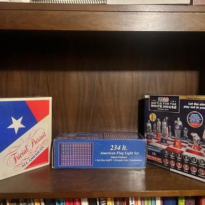 Sale Photo Thumbnail #48: Fun and collectible trio celebrating American trivia, politics, and pride! Includes vintage and modern boxed sets — all with strong patriotic themes.
Includes:
1️⃣ Trivial Pursuit: All American Edition – General Knowledge Questions, Parker Brother