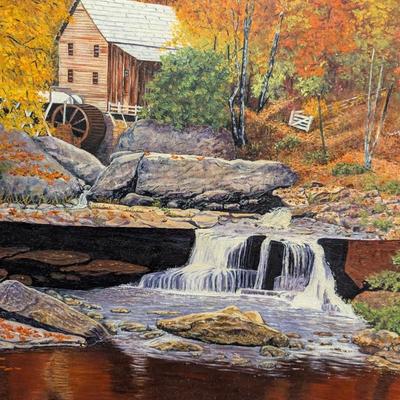 Framed Hand-painted Painting By Pollock 2000 Babcock Mill West VA Approx 44" x 32"