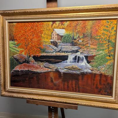 Framed Hand-painted Painting By Pollock 2000 Babcock Mill West VA Approx 44" x 32"