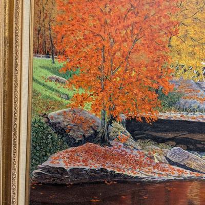 Framed Hand-painted Painting By Pollock 2000 Babcock Mill West VA Approx 44" x 32"