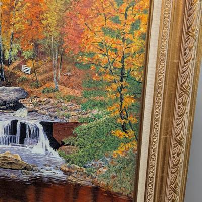 Framed Hand-painted Painting By Pollock 2000 Babcock Mill West VA Approx 44" x 32"