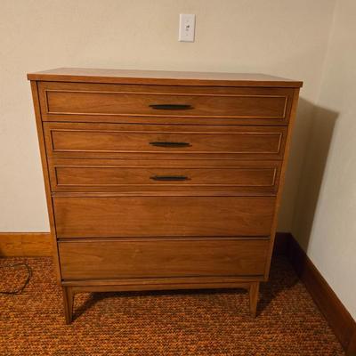 Mid-century modern tall four-drawer highboy dresser by Dixie Furniture Co.