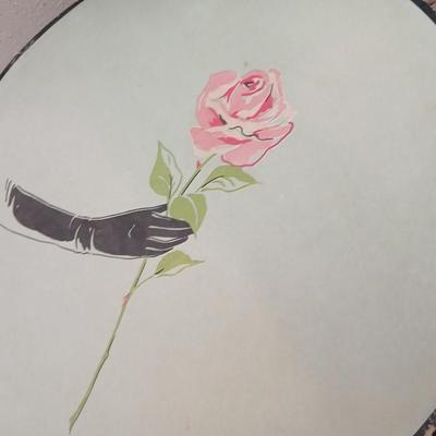 Mid-Century Vintage Hat Box with an assortment of Women's Collectible hats / veils & Vintage linen handkerchiefs.