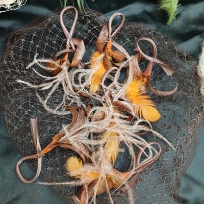 Mid-Century Vintage Hat Box with an assortment of Women's Collectible hats / veils & Vintage linen handkerchiefs.