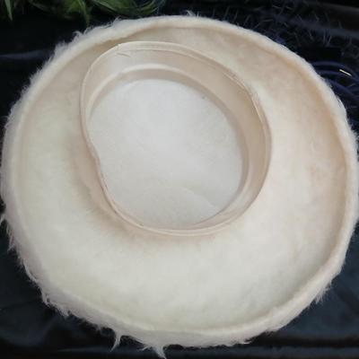 Mid-Century Vintage Hat Box with an assortment of Women's Collectible hats / veils & Vintage linen handkerchiefs.