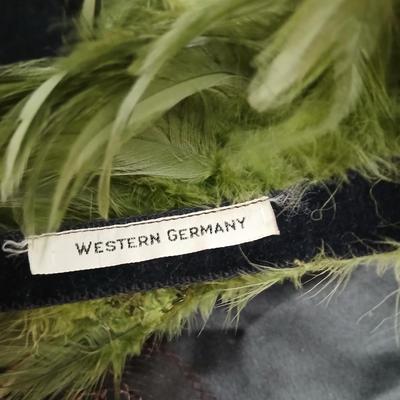 Mid-Century Vintage Hat Box with an assortment of Women's Collectible hats / veils & Vintage linen handkerchiefs.