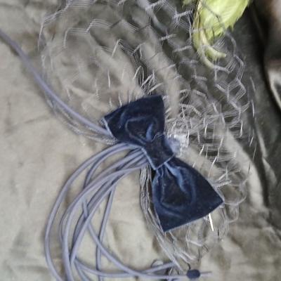 Mid-Century Vintage Hat Box with an assortment of Women's Collectible hats / veils & Vintage linen handkerchiefs.