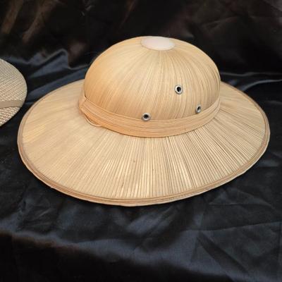 Vintage Straw 1950's Pith Helmet Safari Hat And a Vintage Safari Hat Brown Explorer By Sun Fari