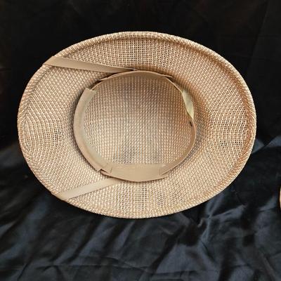 Vintage Straw 1950's Pith Helmet Safari Hat And a Vintage Safari Hat Brown Explorer By Sun Fari
