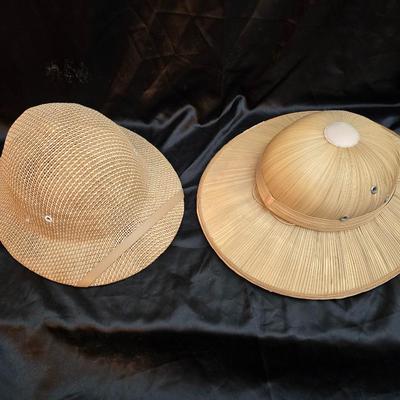 Vintage Straw 1950's Pith Helmet Safari Hat And a Vintage Safari Hat Brown Explorer By Sun Fari
